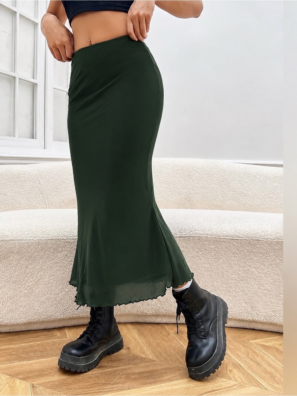 Cool Girl Green Mesh Mermaid Midi Skirt